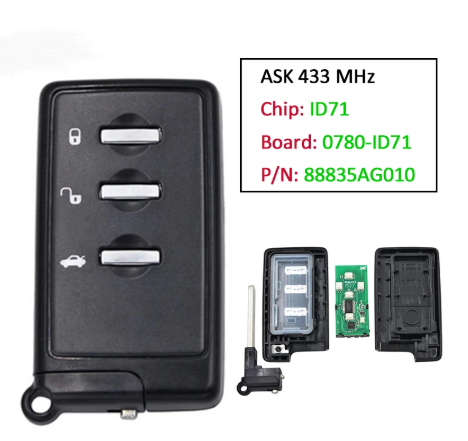 Smart remote button 3 433MHz ID71 271451-0780 DENSO 14ACA for Subaru Impreza Forester legacy 2007-2014 P/N: 88835AG010