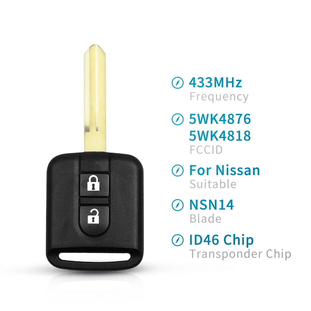 2 Buttons Remote Key For Nissan FCCID 5WK4876