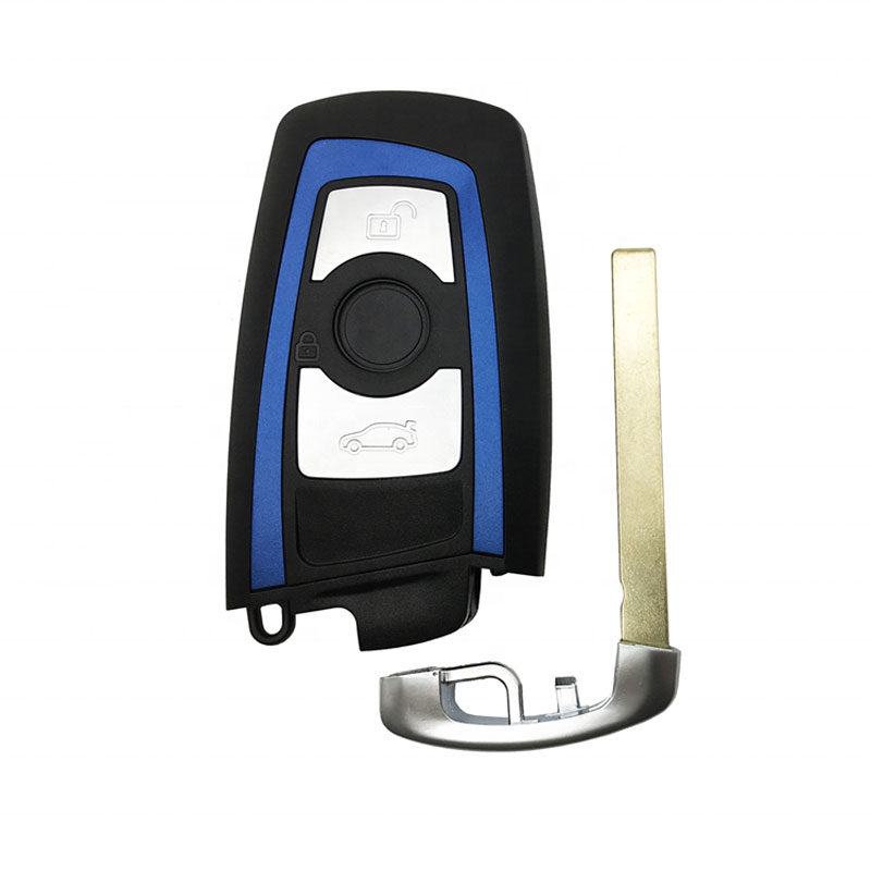 Excellent 3buttons Auto Car Key Remote Replacement blue shell with Uncut Key Blade For F CAS4 5 Series 7 Series Smart Key