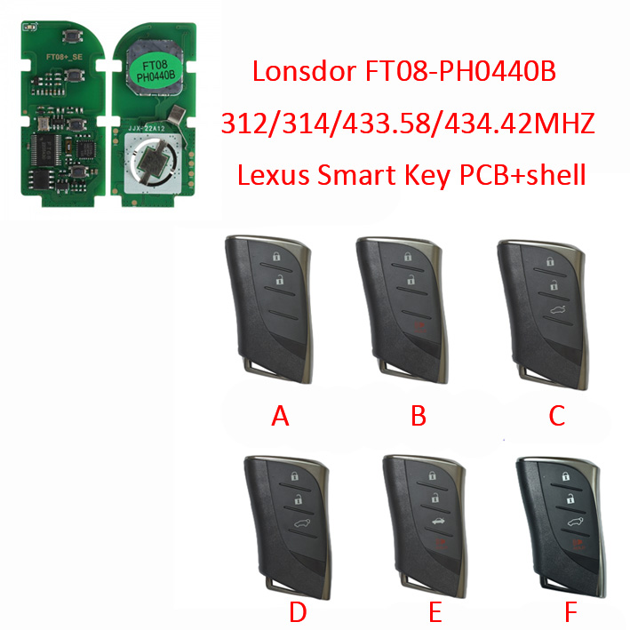 Lonsdor FT08-PH0440B 312/314/433.58/434.42MHZ Lexus Frequency Switchable Smart Key
